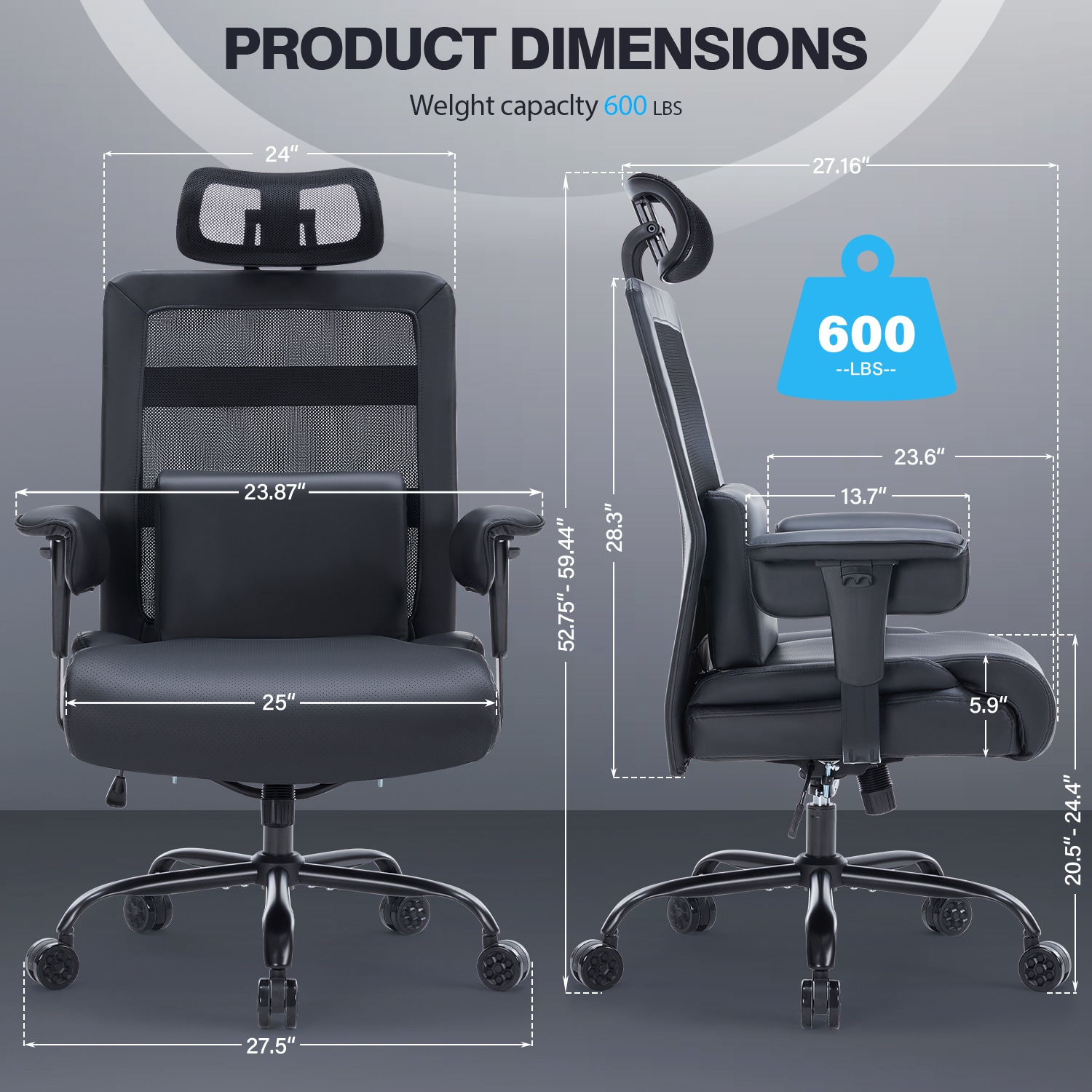 600lbs Massage Big And Tall Office Chair, Plus Size Computer Chair With Extra Wide Seat Large Wheels, Heavy Duty Executive Office Chairs, Mesh High Back Desk Chairs With Lumbar Support, Black_voghion.com
